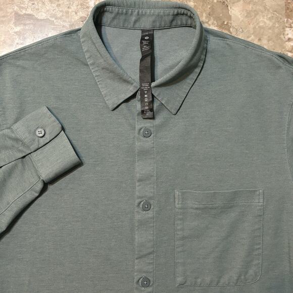 Lululemon Shirt Mens Large Slim Fit Green Commission Long Sleeve Button Stretch - Picture 1 of 9